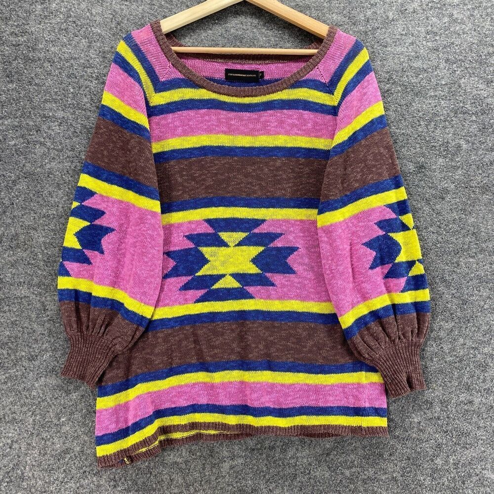 Sunshine Sweater Pullover Women S Small Pink Striped Knit Long Sleeve Linen